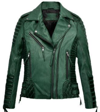 The Zenna Green Quilted Distressed Biker Leather Jacket: A rugged yet stylish piece for the modern trendsetter. Elevate your look effortlessly.