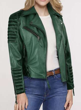 The Zenna Green Quilted Distressed Biker Leather Jacket: A rugged yet stylish piece for the modern trendsetter. Elevate your look effortlessly.