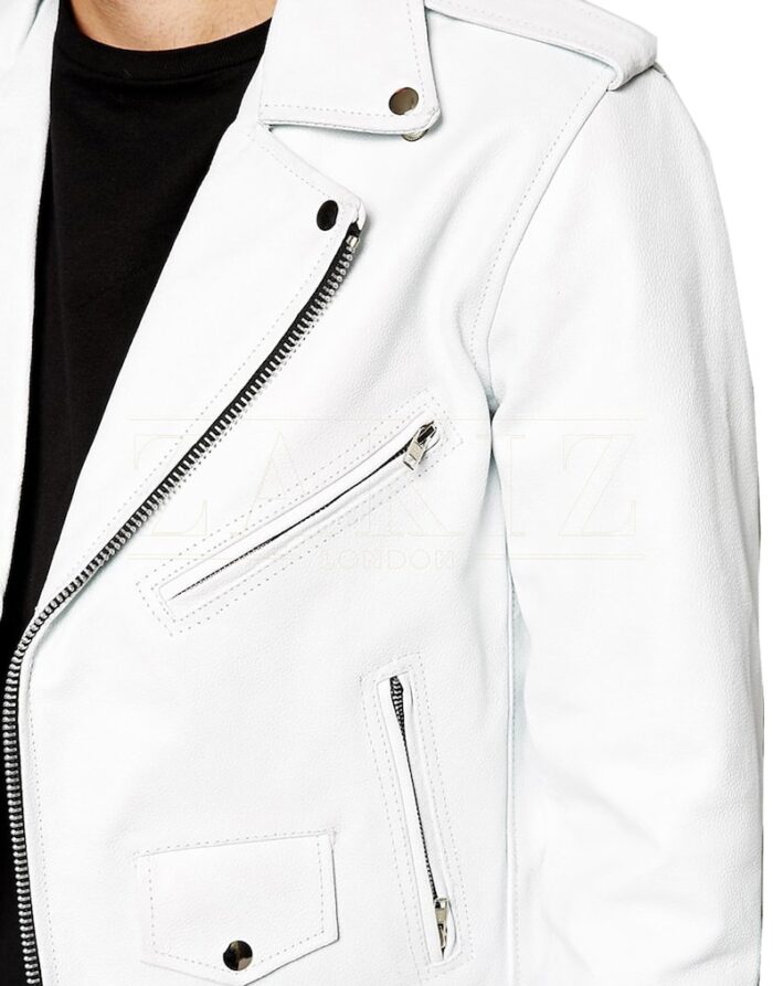 Lauren Biker White Leather Jacket