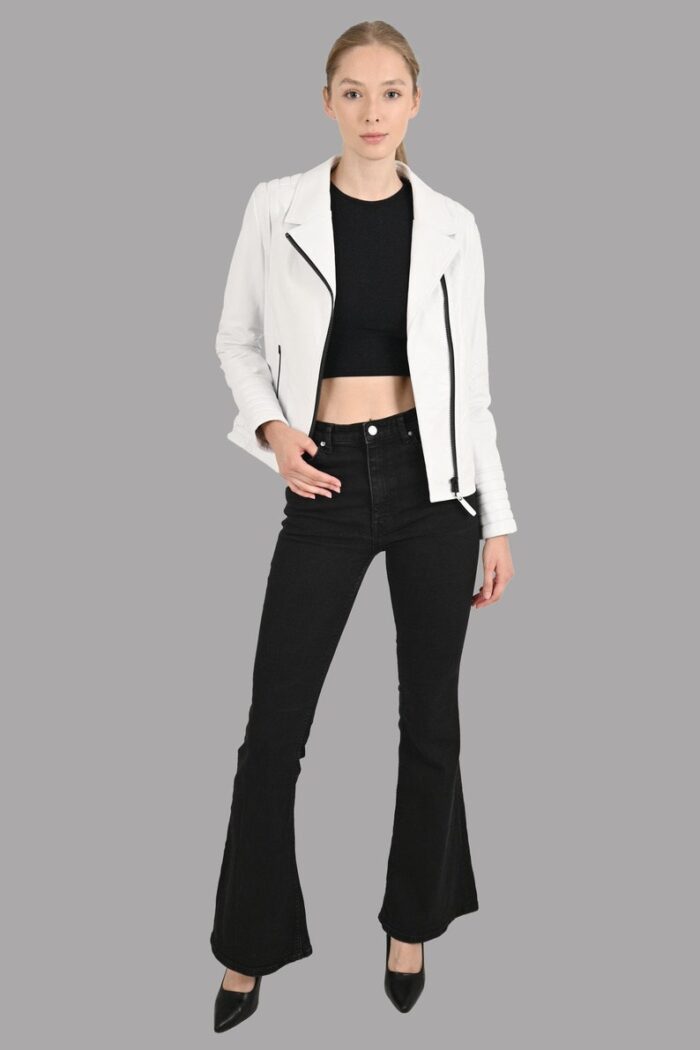 Alia Biker White Leather Jacket