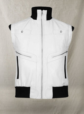 Atlas White Leather Biker Vest