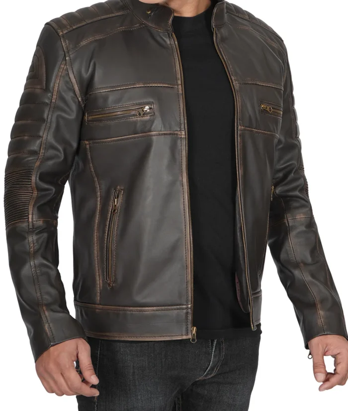 Alexander Dark Brown Cafe Racer Leather Jacket