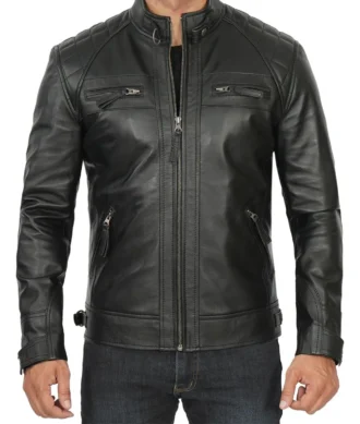 Drakeshire Black Biker Leather Jacket