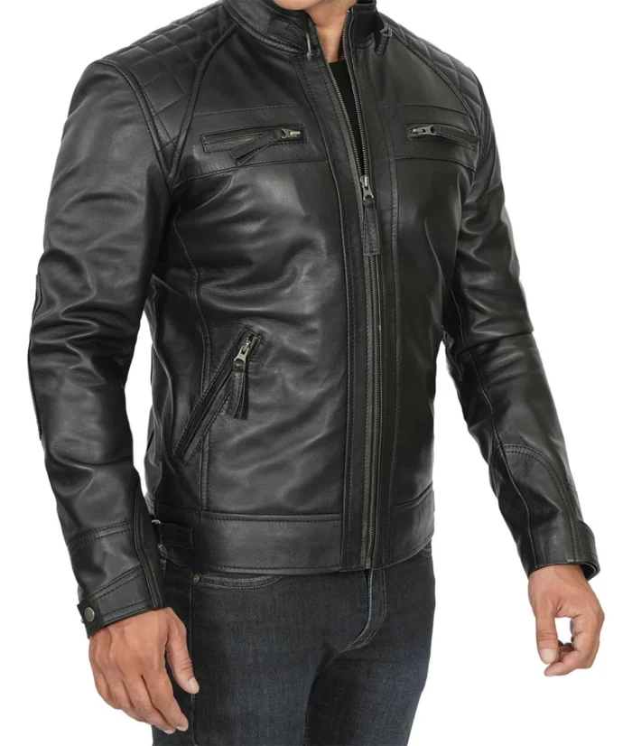 Drakeshire Black Biker Leather Jacket