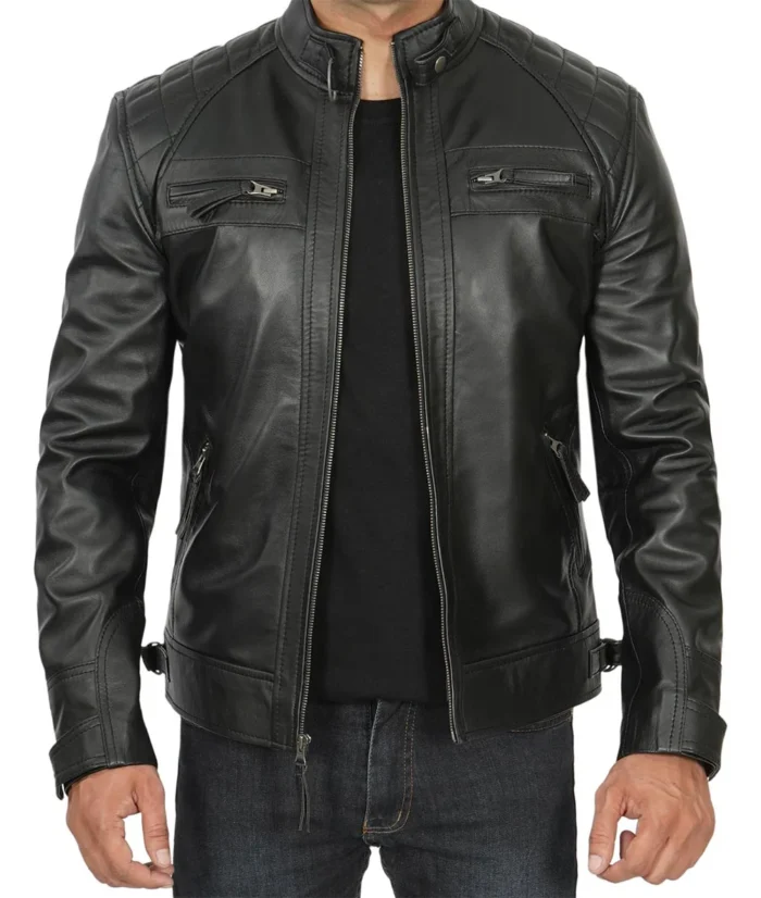 Drakeshire Black Biker Leather Jacket