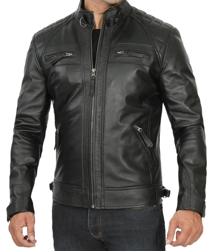 Drakeshire Black Biker Leather Jacket