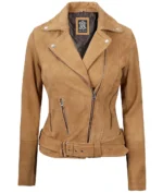 Hazel Asymmetrical Brown Suede Leather Jacket