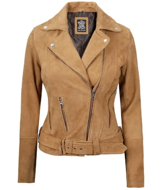 Hazel Asymmetrical Brown Suede Leather Jacket