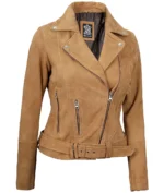 Hazel Asymmetrical Brown Suede Leather Jacket