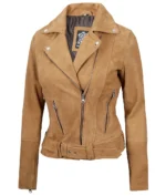 Hazel Asymmetrical Brown Suede Leather Jacket