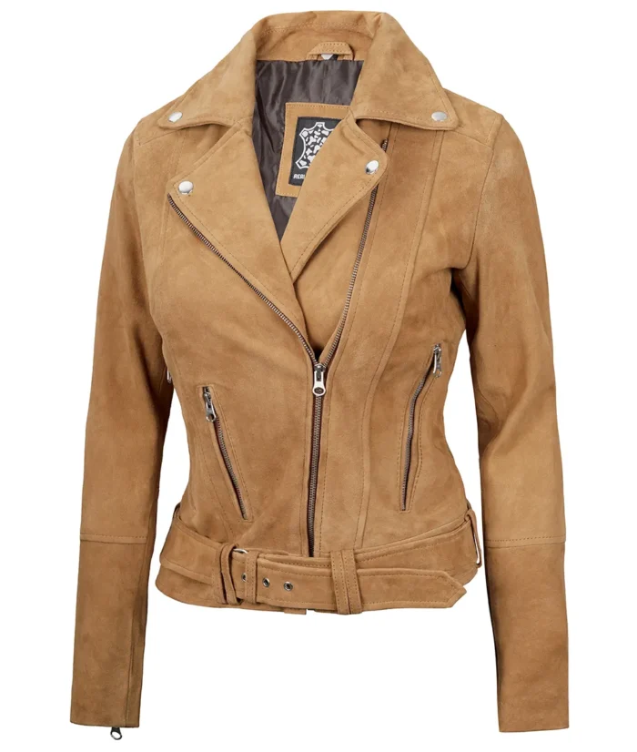 Hazel Asymmetrical Brown Suede Leather Jacket