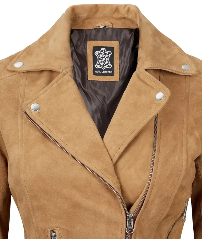 Hazel Asymmetrical Brown Suede Leather Jacket