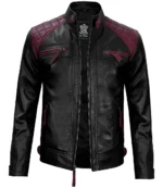 Henry Maroon And Black Biker Quilted Leather Jacket