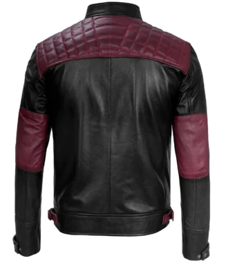 Henry Maroon And Black Biker Quilted Leather Jacket