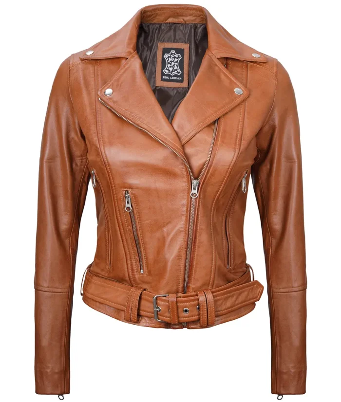 Isabella Asymmetrical Brown Moto Leather Jacket