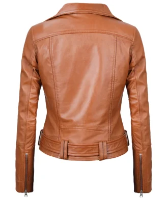 Isabella Asymmetrical Brown Moto Leather Jacket