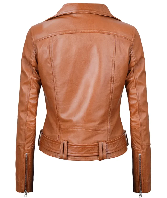 Isabella Asymmetrical Brown Moto Leather Jacket