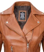 Isabella Asymmetrical Brown Moto Leather Jacket