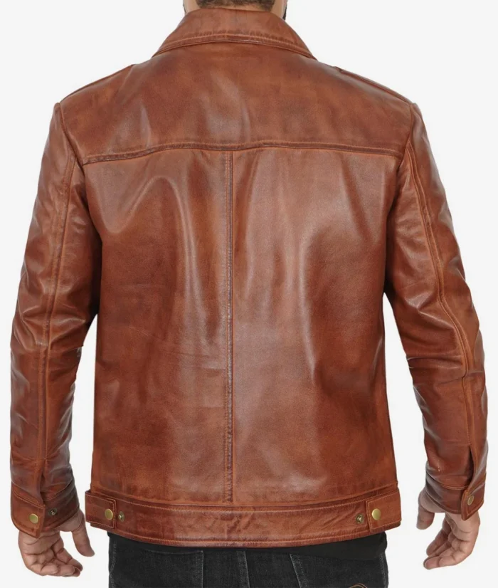 Jack Brown Shirt Collar Casual Leather Jacket