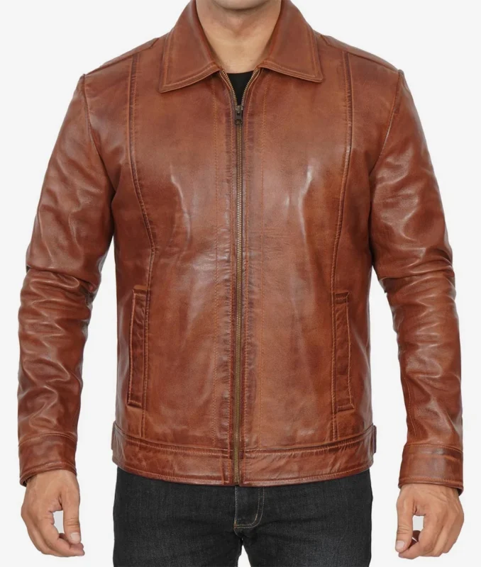 Jack Brown Shirt Collar Casual Leather Jacket