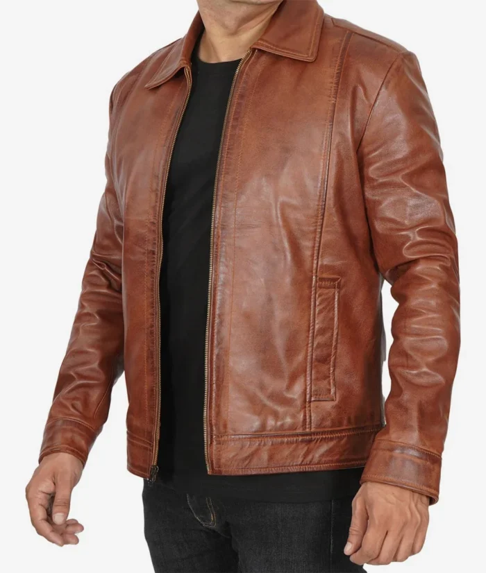 Jack Brown Shirt Collar Casual Leather Jacket