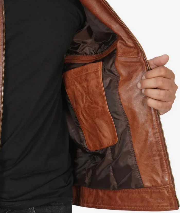 Jack Brown Shirt Collar Casual Leather Jacket