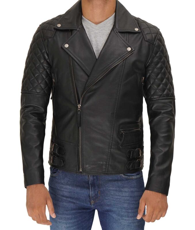 James Black Leather Biker Jacket