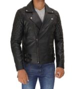 James Black Leather Biker Jacket