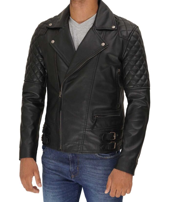 James Black Leather Biker Jacket