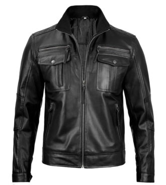 Justine black Cafe Racer Leather Jacket