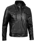 Justine black Cafe Racer Leather Jacket