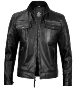 Justine black Cafe Racer Leather Jacket