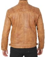 Levi Camel Brown Distressed Biker Leather Jacket