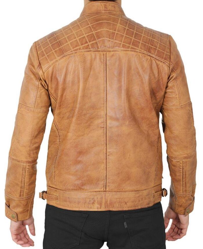 Levi Camel Brown Distressed Biker Leather Jacket