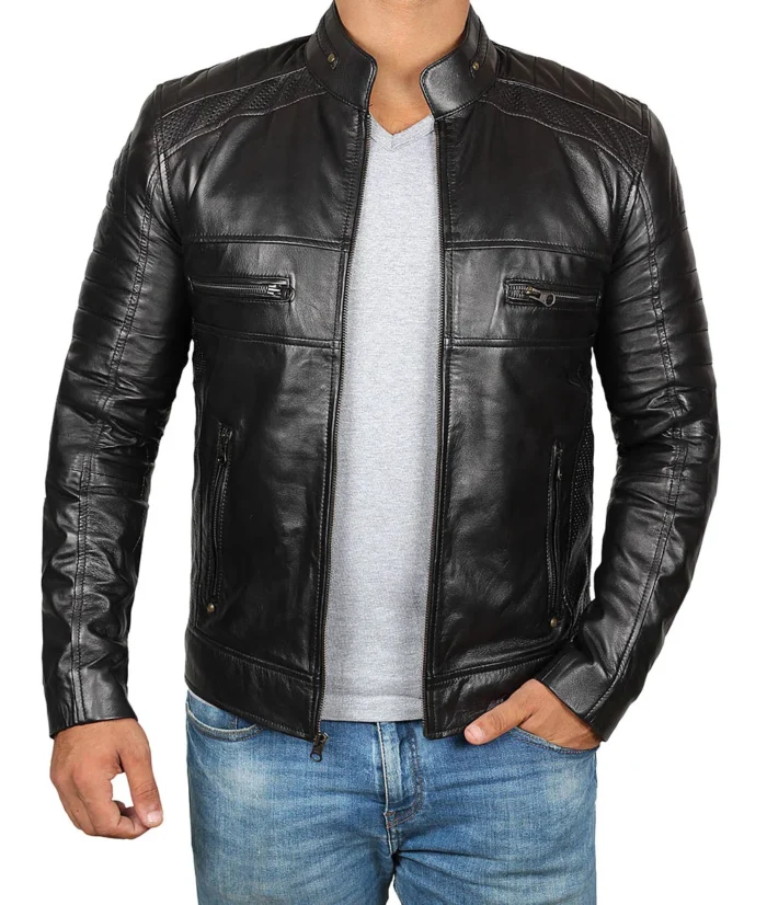 Liam Cafe Racer Black Leather Jacket