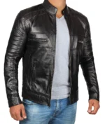 Liam Cafe Racer Black Leather Jacket