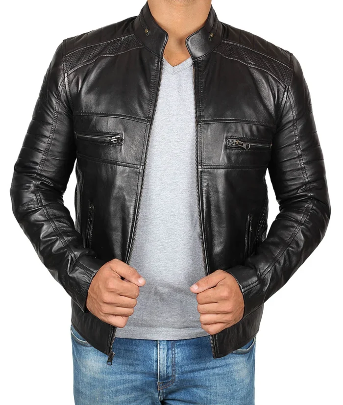 Liam Cafe Racer Black Leather Jacket