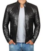 Liam Cafe Racer Black Leather Jacket