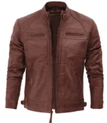 Lucas Cognac Wax Biker Leather Jacket