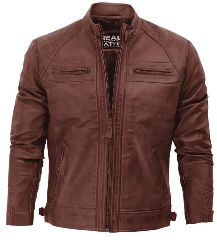 Lucas Cognac Wax Biker Leather Jacket