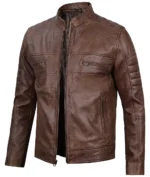 Ryan Coffee Brown Cafe Racer Leather Jacket