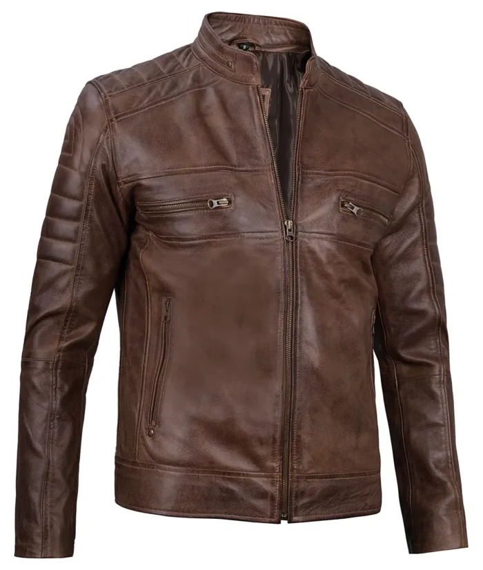 Ryan Coffee Brown Cafe Racer Leather Jacket