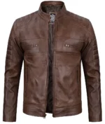 Ryan Coffee Brown Cafe Racer Leather Jacket