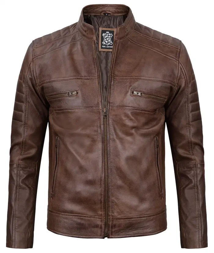 Ryan Coffee Brown Cafe Racer Leather Jacket