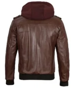 Samuel Dark Brown Bomber Leather Jacket With Removable Hood