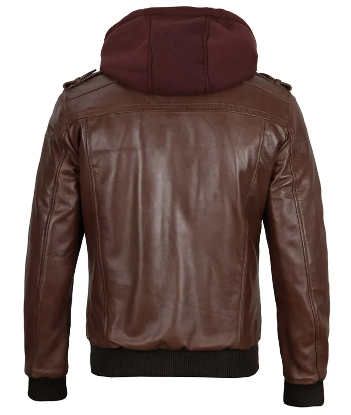 Samuel Dark Brown Bomber Leather Jacket With Removable Hood