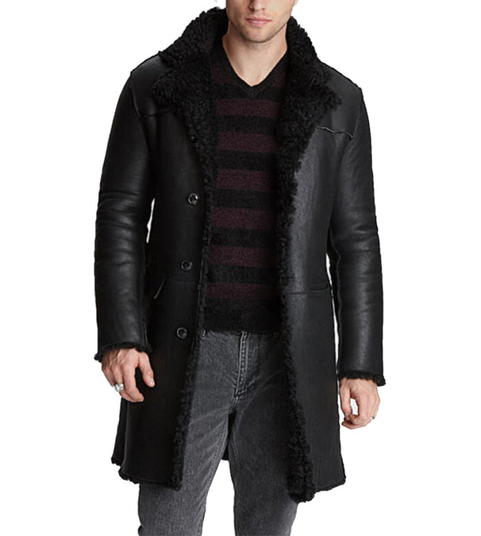 Aiden Black Shearling Leather Trench Coat