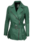  Aria Asymmetrical Green Leather Jacket