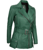  Aria Asymmetrical Green Leather Jacket