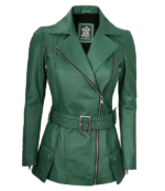  Aria Asymmetrical Green Leather Jacket